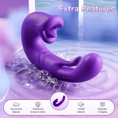 7.68'' Purple Vibrating Tongue-Licking Tapping App-Controlled Vibrator – 10 Modes, Magnetic USB Rechargeable, Waterproof